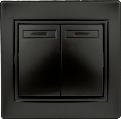 1-104-05 Выключатель двойной, 10А-250В, IP20, СУ, Plano, антрацит, 1шт – фото 1