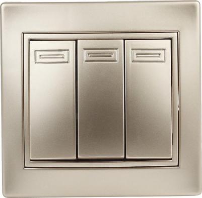 1-106-04 Выключатель Plano 1-106-04 тройной, 10А-250В, IP20, СУ, шампань, цена за 1 шт