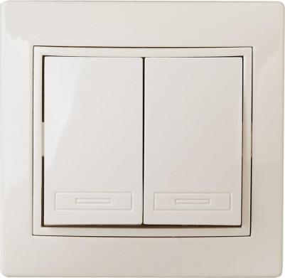 1-107-02 Переключатель Plano 1-107-02 двухклавишный, 10А-250В, IP20, СУ, слоновая кость, цена за 1 шт
