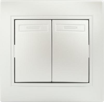 1-107-06 Переключатель Plano 1-107-06 двухклавишный, 10А-250В, IP20, СУ, перламутр, цена за 1 шт