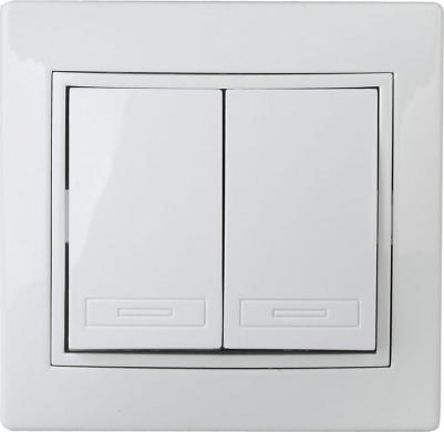 1Э-104-01 Выключатель Plano 1Э-104-01 двойной, 10А-250В, IP20, СУ, без лапок, белый, цена за 1 шт – фото 1