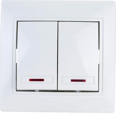 1Э-105-01 1Э-105-01 Выключатель двойной с подсветкой, 10А-250В, СУ, б.л., Plano, белый, цена за 1 шт