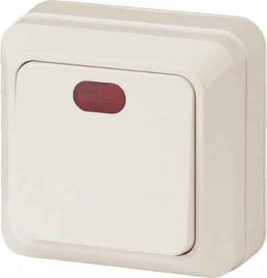 2-102-02 Выключатель Quadro 2-102-02 одноклавишный с подсветкой, 10А-250В, IP20, ОУ, слоновая кость, цена за 1 шт