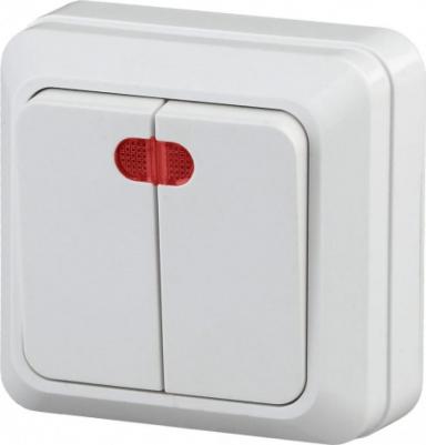 2-105-01 Выключатель Quadro 2-105-01 двухклавишный с подсветкой, 10А-250В, IP20, ОУ, белый, цена за 1 шт