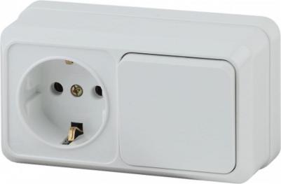 2-701-01 Блок розетка с выключателем Quadro 2-701-01 горизонтальный 10А-250В, IP20, ОУ, белый, цена за 1 шт – фото 1