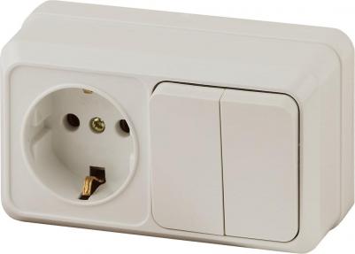 2-702-02 Блок розетка с выключателем Quadro 2-702-02 двойным горизонтальный 10А-250В, IP20, ОУ, слоновая кость, цена за 1 шт