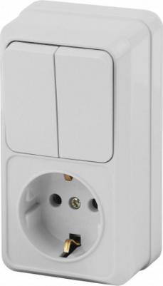 2-706-01 Блок розетка с выключателем Quadro 2-706-01 двойным вертикальный 10А-250В, IP20, ОУ, белый, цена за 1 шт