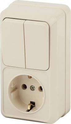 2-706-02 Блок розетка с выключателем Quadro 2-706-02 двойным вертикальный 10А-250В, IP20, ОУ, слоновая кость, цена за 1 шт – фото 1