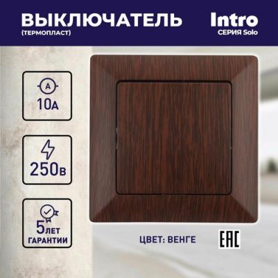 4-101-10 Выключатель Solo 4-101-10 одноклавишный 10А-250В, IP20, СУ, венге, цена за 1 шт