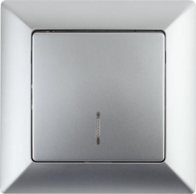 4-102-03 Выключатель Solo 4-102-03 одноклавишный с подсветкой, 10А-250В, IP20, СУ, алюминий, цена за 1 шт – фото 1