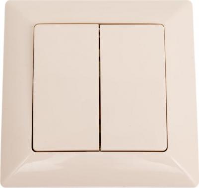 4-104-02 Выключатель Solo 4-104-02 двухклавишный 10А-250В, IP20, СУ, слоновая кость, цена за 1 шт – фото 1