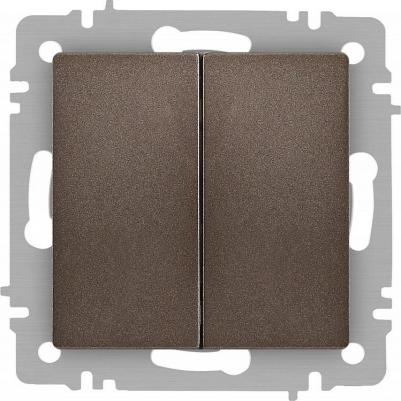 6-104-08 Выключатель Accent 6-104-08 двойной, 10А-250В, IP20, СУ, AL/CU, бронза, цена за 1 шт – фото 1