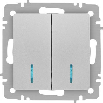 6-105-03 Выключатель Accent 6-105-03 двойной с подсветкой, 10А-250В, IP20, СУ, AL/CU, алюминий, цена за 1 шт