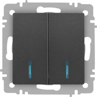 6-105-07 Выключатель Accent 6-105-07 двойной с подсветкой, 10А-250В, IP20, СУ, AL/CU, графит, цена за 1 шт