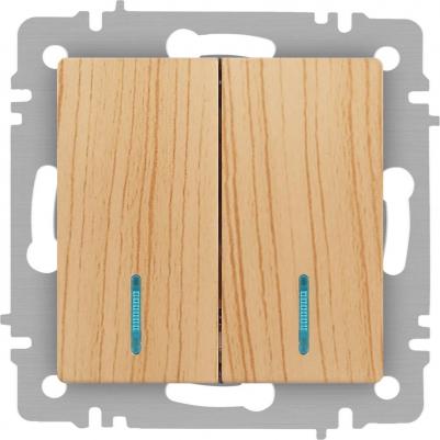 6-105-11 Выключатель Accent 6-105-11 двойной с подсветкой, 10А-250В, IP20, СУ, AL/CU, сосна, цена за 1 шт