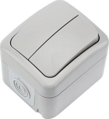 Выключатель двухклавишный Mini OG OG IP54, о/у, серый, цена за 1 шт