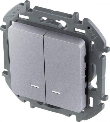 Выключатель двухклавишный Inspiria с подсветкой - 10 AX - 250В. Цвет - алюминий – фото 10