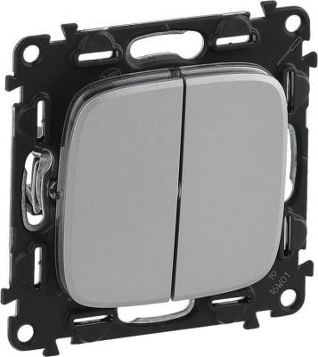 Выключатель двухклавишный Valena Allure 10A 250V алюминий 752905 – фото 1