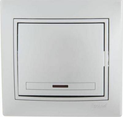 Выключатель 1-кл. СП Мира 10А IP20 с подсветкой со вставкой сер. метал. 701-1010-111 – фото 1