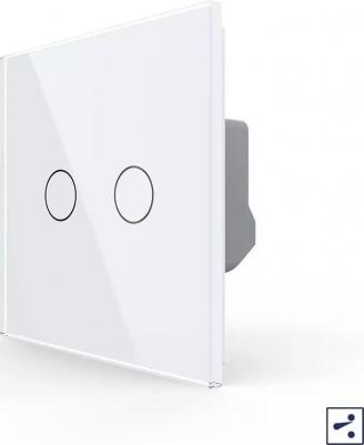 Двухклавишный проходной/перекрестный сенсорный выключатель со стеклянной лицевой панелью позволяет управлять освещением двумя линиями нагрузки 4673728783713