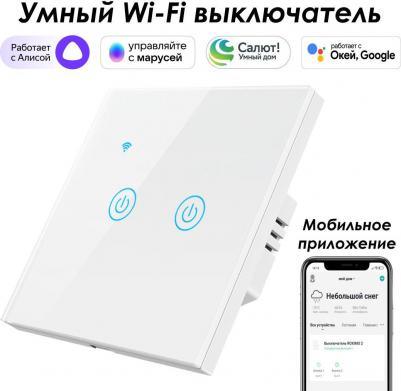 Умный двухкнопочный сенсорный выключатель SWSEN01-2W – фото 2