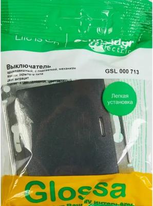 Механизм выключателя 1-кл. СП Glossa 10А IP20 10AX с подсветкой антрацит SchE GSL000713 – фото 5