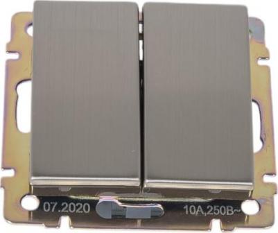 Выключатель проходной 2-клавишный 10А серый никель "Нептун", цена за 1 шт – фото 1