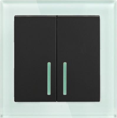 Выключатель проходной SBE-05b-10-SW22-1 "Нептун" 2-клавишный с индикатором 10А черный – фото 1