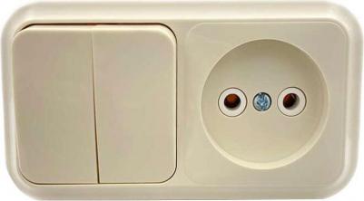 Блок выключателя с розеткой EV0362-5242 двухклавишный бежевый без заземления – фото 5