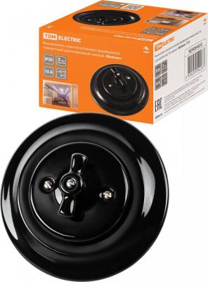 Выключатель скрытой установки фарфоровый поворотный 2-кл. с ручкой 10А черный Болонь, цена за 1 шт