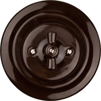 Выключатель скрытой установки фарфоровый поворотный перекрёстный с ручкой 10А коричневый Болонь, цена за 1 шт – фото 1