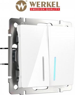 Встраиваемый двухклавишный выключатель проходной W1122101 белый с подсветкой 10 А – фото 10