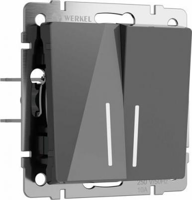 Встраиваемый двухклавишный выключатель с подсветкой W1120144 10А акрил графит