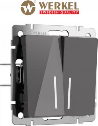 Встраиваемый двухклавишный выключатель с подсветкой W1120144 10А акрил графит – фото 1