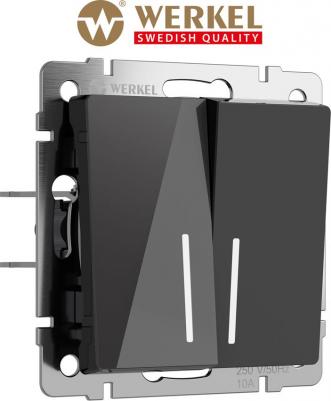 Встраиваемый двухклавишный выключатель с подсветкой W1120148 10А акрил черный – фото 1