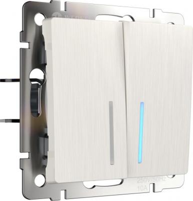 Встраиваемый двухклавишный выключатель W1120113 перламутровый рифленый с подсветкой