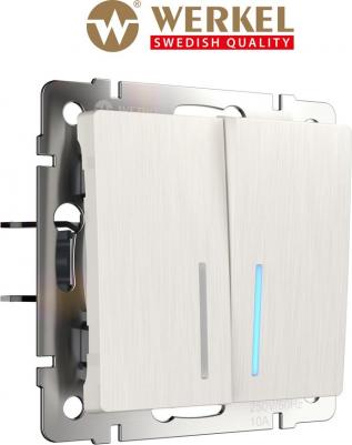 Встраиваемый двухклавишный выключатель W1120113 перламутровый рифленый с подсветкой – фото 2