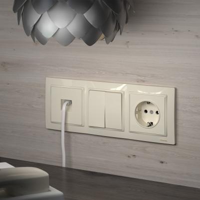 Встраиваемый двухклавишный выключатель W1120113 перламутровый рифленый с подсветкой – фото 3