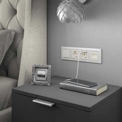 Встраиваемый двухклавишный выключатель W1120113 перламутровый рифленый с подсветкой – фото 5