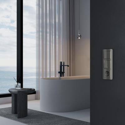 Встраиваемый проходной двухклавишный выключатель W1122044 10А акрил графит – фото 1