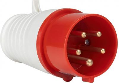 Вилка силовая прямая переносная с заземлением 3Р+РЕ+N 16 А 380 В IP44 красная – фото 2