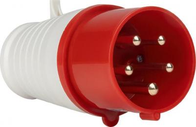Вилка силовая прямая переносная с заземлением 3Р+РЕ+N 32 А 380 В IP44 красная – фото 3