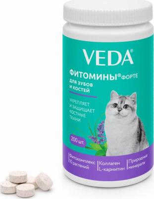 Фитокомплекс для кошек Фитомины Форте, для зубов и костей, 200 таб – фото 1