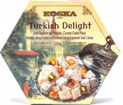 Turkish Delight with HAZELNUT and PISTACHIO, COCONUT COATED PLAIN, 250 г – фото 1