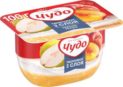 Десерт творожный воздушный персик-груша 4,2%, 100 г
