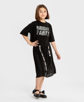 Юбка ниже колена с плиссировкой и поясом на резинке черная, 134, 224BBGP5501 – фото 3