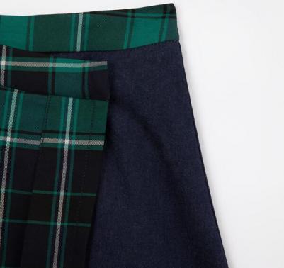 Юбка джинсовая с накладной деталью синий и зелёный для девочки (128) – фото 1