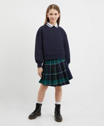 Юбка джинсовая с накладной деталью синий и зелёный для девочки (134) – фото 3