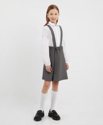 Юбка со съёмными лямками серая для девочки (140)