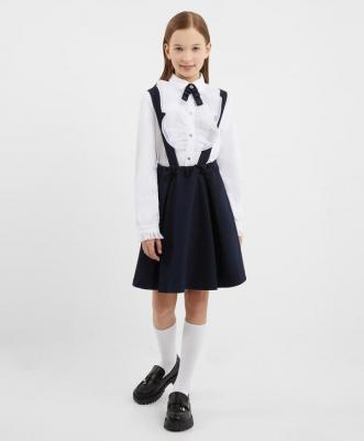 Юбка со съёмными лямками синяя для девочки (146)